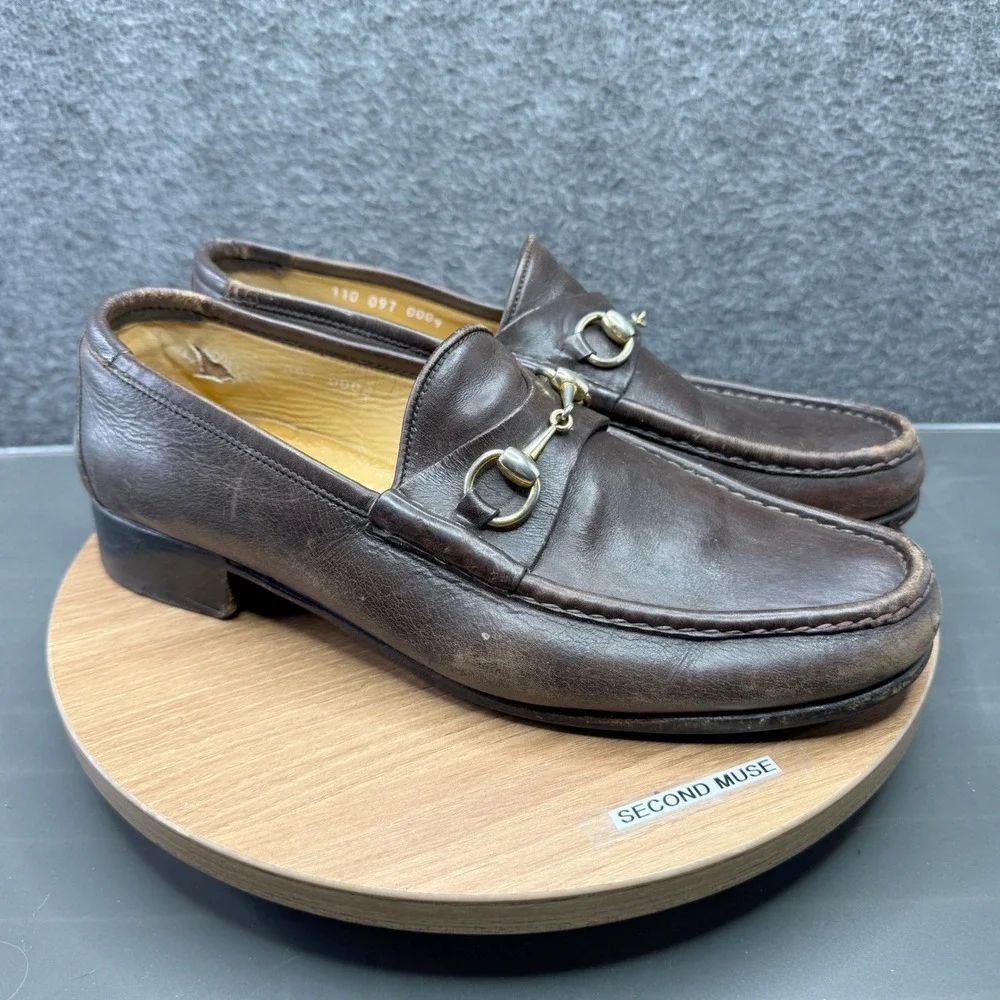GUCCI 1953 Classic Horsebit Loafers Brown Leather Mens Shoes Size 44 10 VTG 110